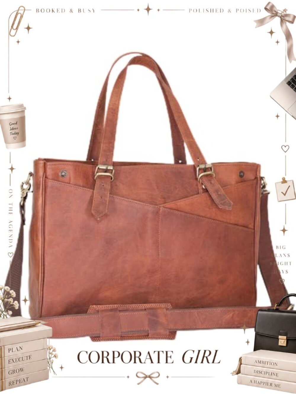 Genuine Leather 17" Laptop Bag for Women – Large Work Tote & Briefcase